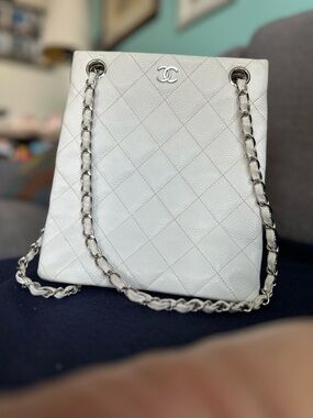 Vintage CHANEL Timeless Soft Tote, White Caviar, Made in France, Series 6